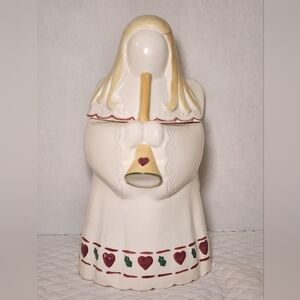 Vintage Noel Treasure Craft Christmas Angel Cookie Jar Horn Trumpet 13.5"